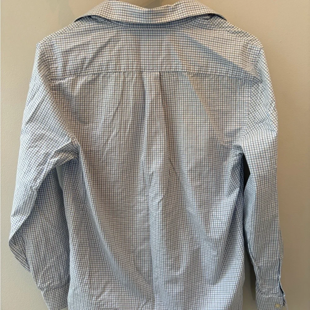 Boys large 16 Blue Check stripe dress casual longsleeeve button down shirt